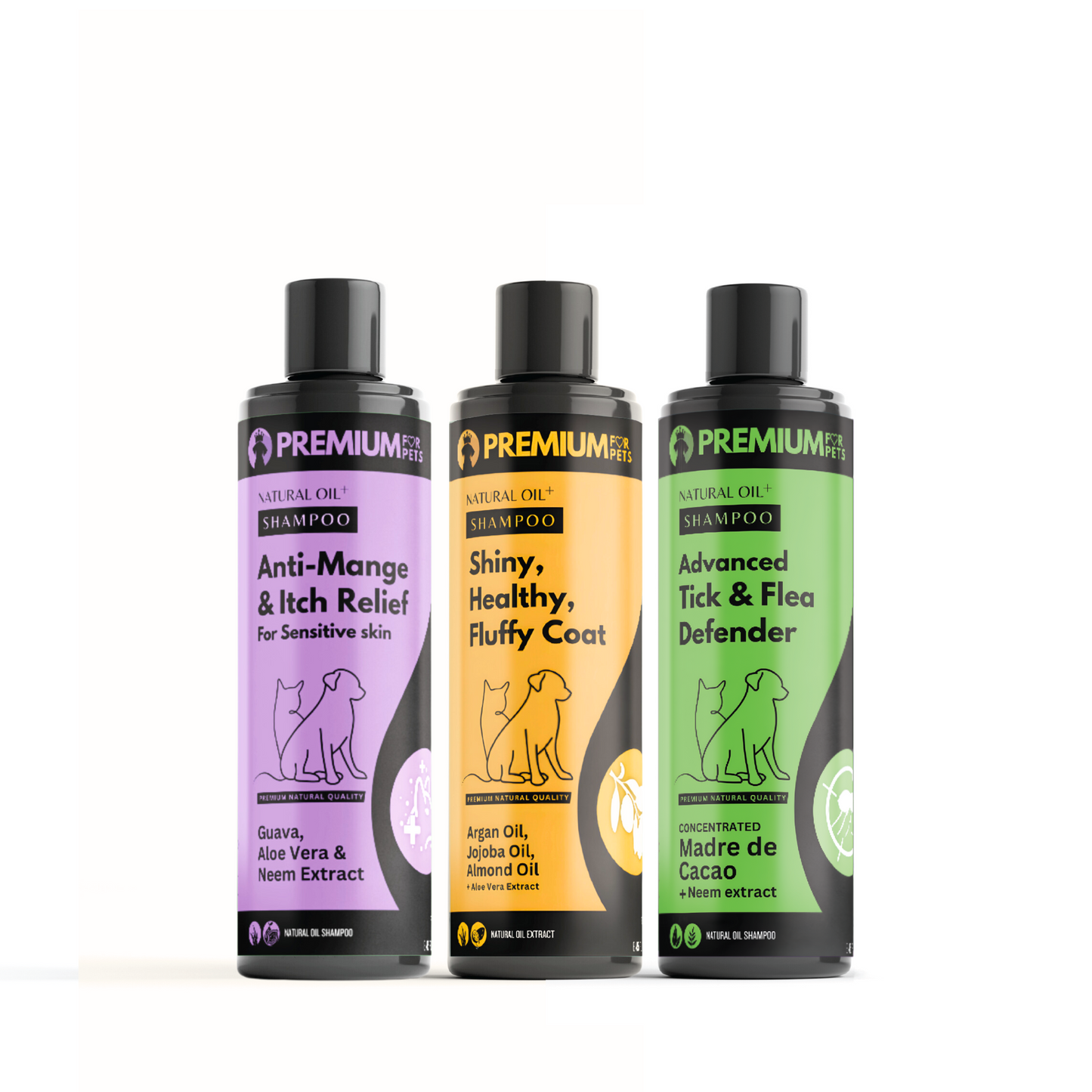 Triple Play Pet Shampoo Set | Fluffy Coat, Anti-Mange, Tick & Flea Defense