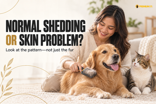Filipino furparent brushing a dog beside a cat for a guide to normal shedding and skin problems