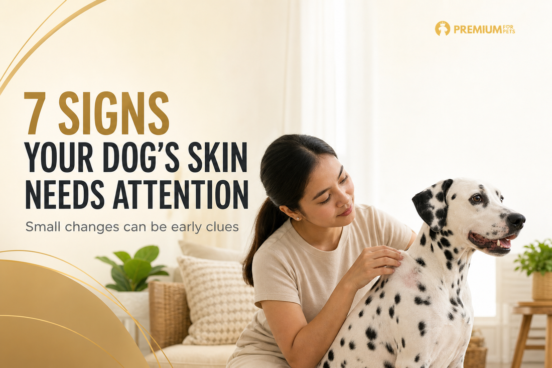 Premium For Pets guide showing a Filipino furparent checking a Dalmatian’s skin for early warning signs
