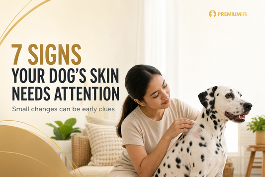 Premium For Pets guide showing a Filipino furparent checking a Dalmatian’s skin for early warning signs