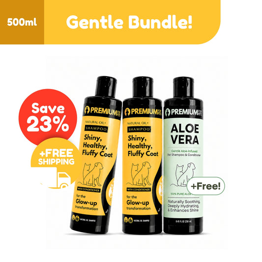 CUDDLE BUNDLE – 2 Shiny & Fluffy Coat + 1 Aloe Vera Shampoo